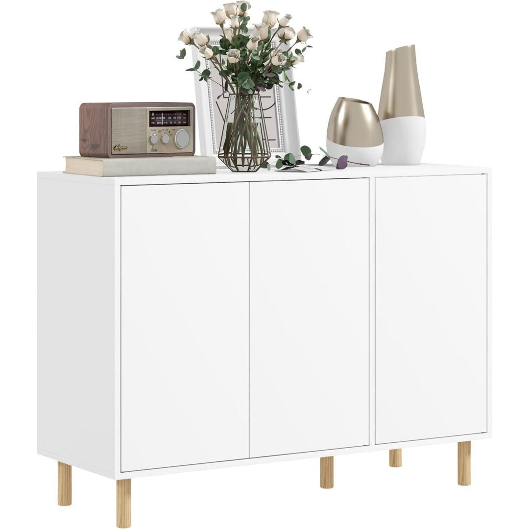 Armadio Credenza Moderna con 2 Armadietti a 3 Ripiani 107x40x80 cm Bianco