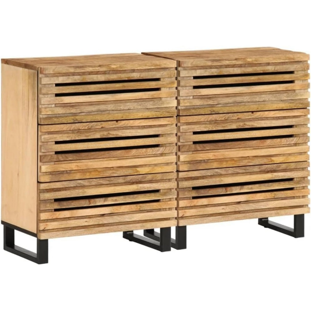 Armadio Casa Giardino, Credenze 2 pz 60x34x75 cm Legno Massello Mango Grezzo
