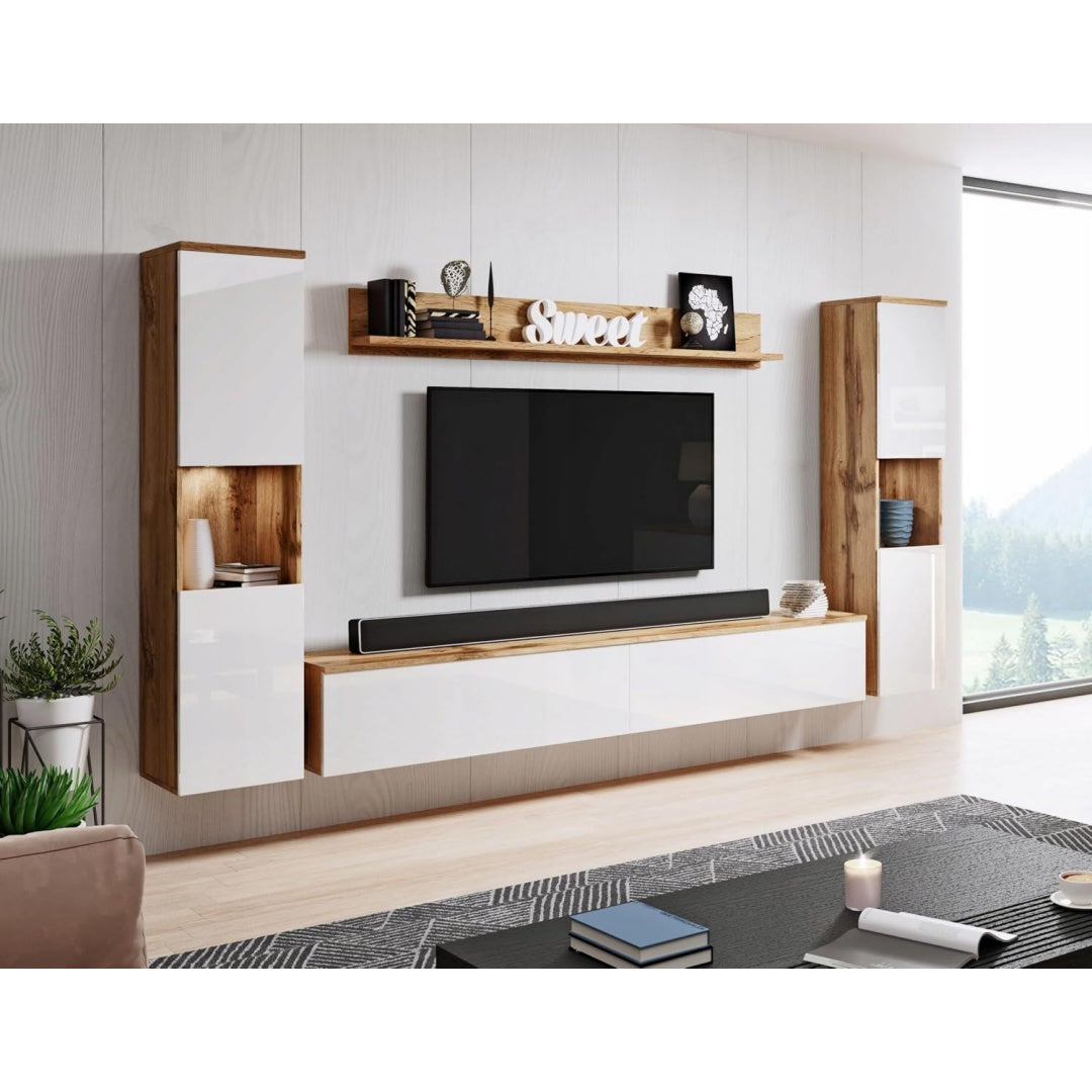Mobile TV Muebles Slavic Set di mobili RTV Parigi, 4 elementi, mobile TV moderno per