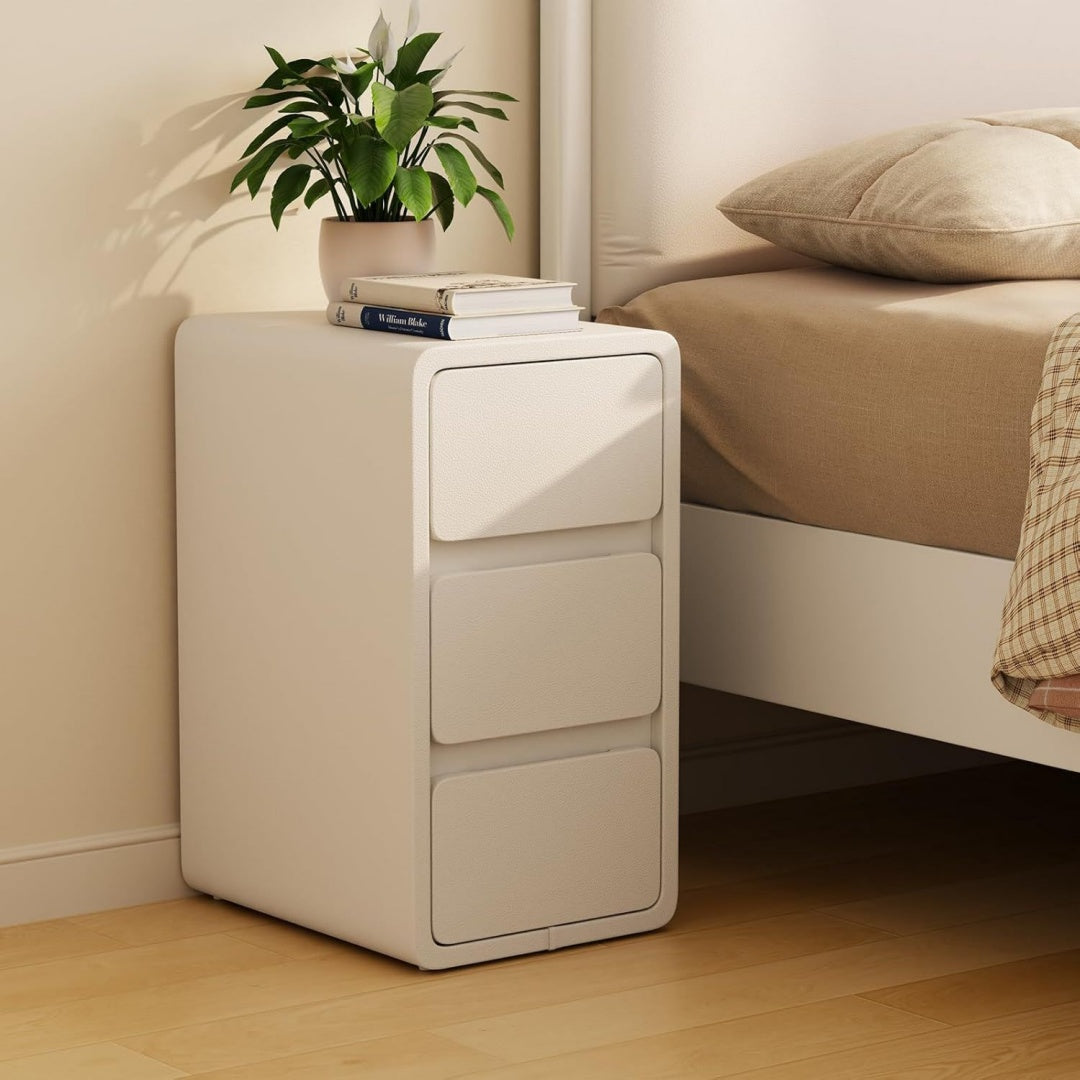 comodini bianco per letto con cassetti 3