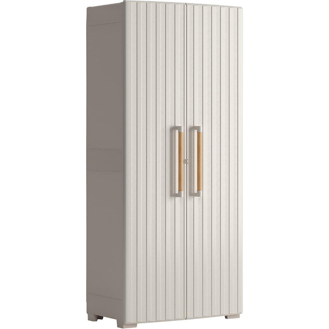 Armadio Groove Armadio Portascope da Esterno, Porte Effetto Legno, Beige/Sabb